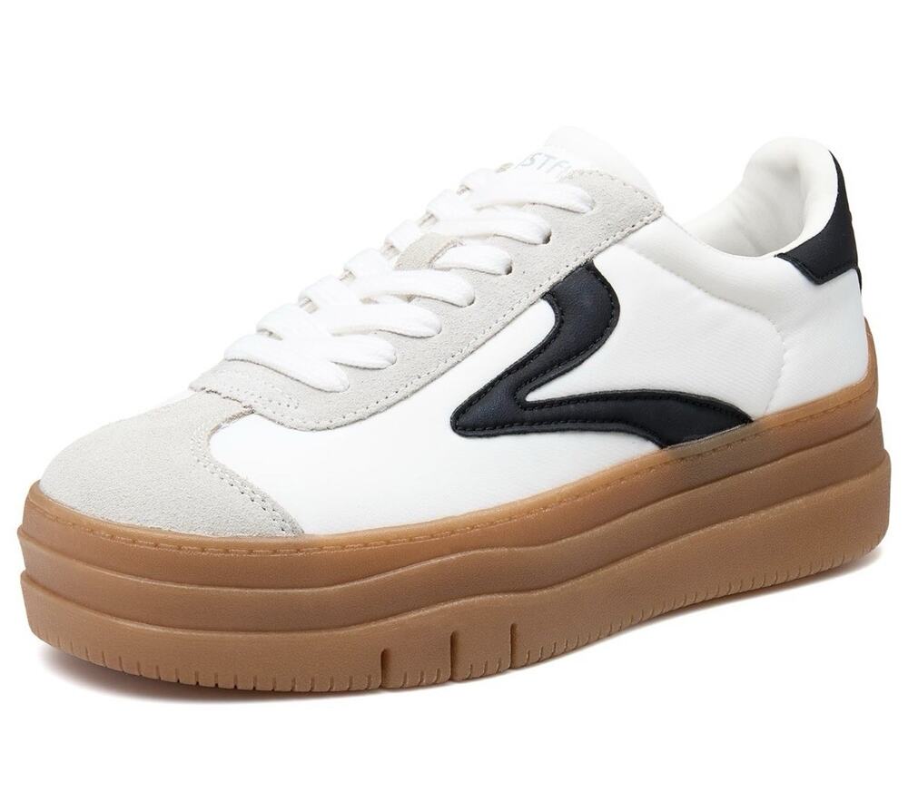 Cestfini Women’s Platform Retro Sneakers White Black Brown Gum Sole Size 10